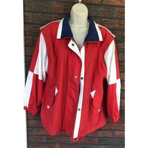 London Fog Jacket Small Windbreaker Red White Blue Shoulder Pads Retro Vintage